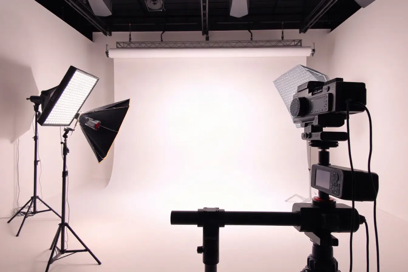 Lighting setup for a product video in a bright studio