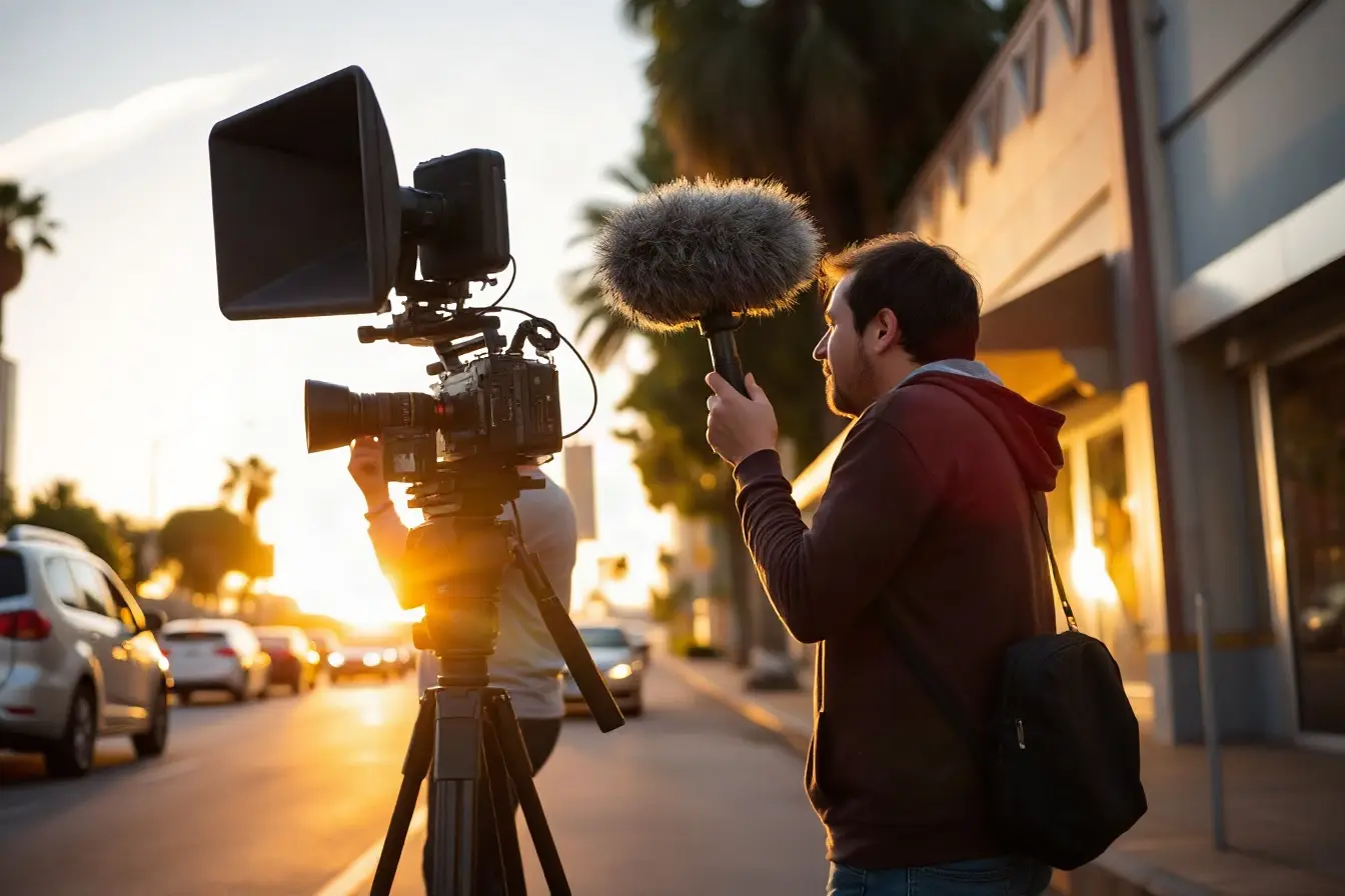 On-location video production on a San Diego street